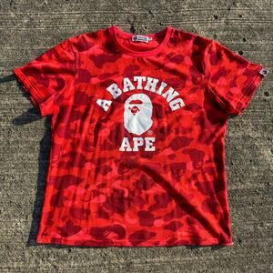 Y2K NWOT Authentic Bape A Bathing Ape Red Camo Big Logo T Shirt XL Cotton Hype